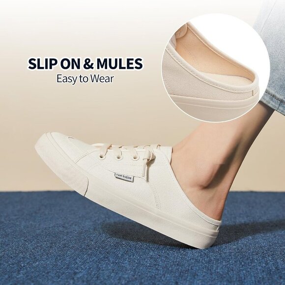 🆕Beige Canvas Mules for Women Slip On Backless Sneakers Summer Closed Toe Shoes - Picture 3 of 9